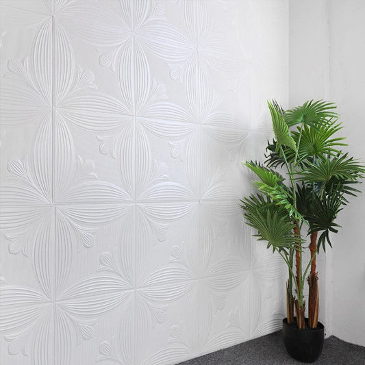 White floral embossed 3D foam wallpaper panel 70Ã—70 cm