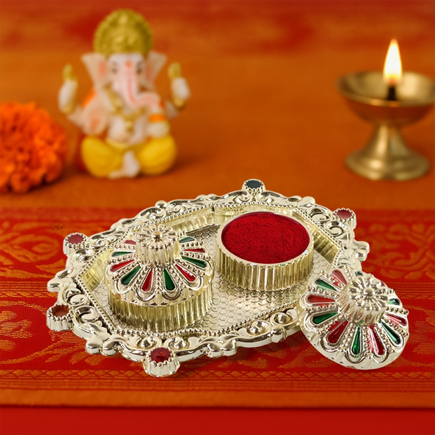 Meenakari Roliâ€“Chawal Pooja Thali -  (1 Pc / Mix design)