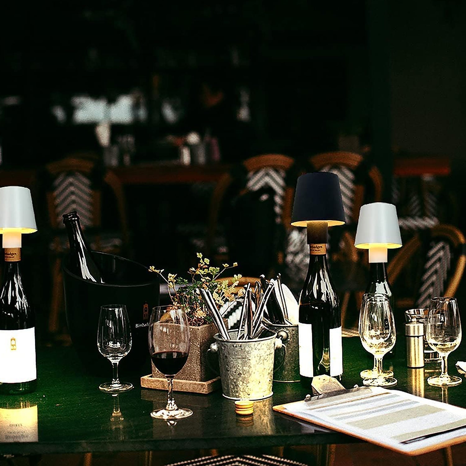 USB Rechargeable LED Bottle Lamp â€“ 3 Color Dimmable Wireless Table Light for Home & Bar (1 Pc)