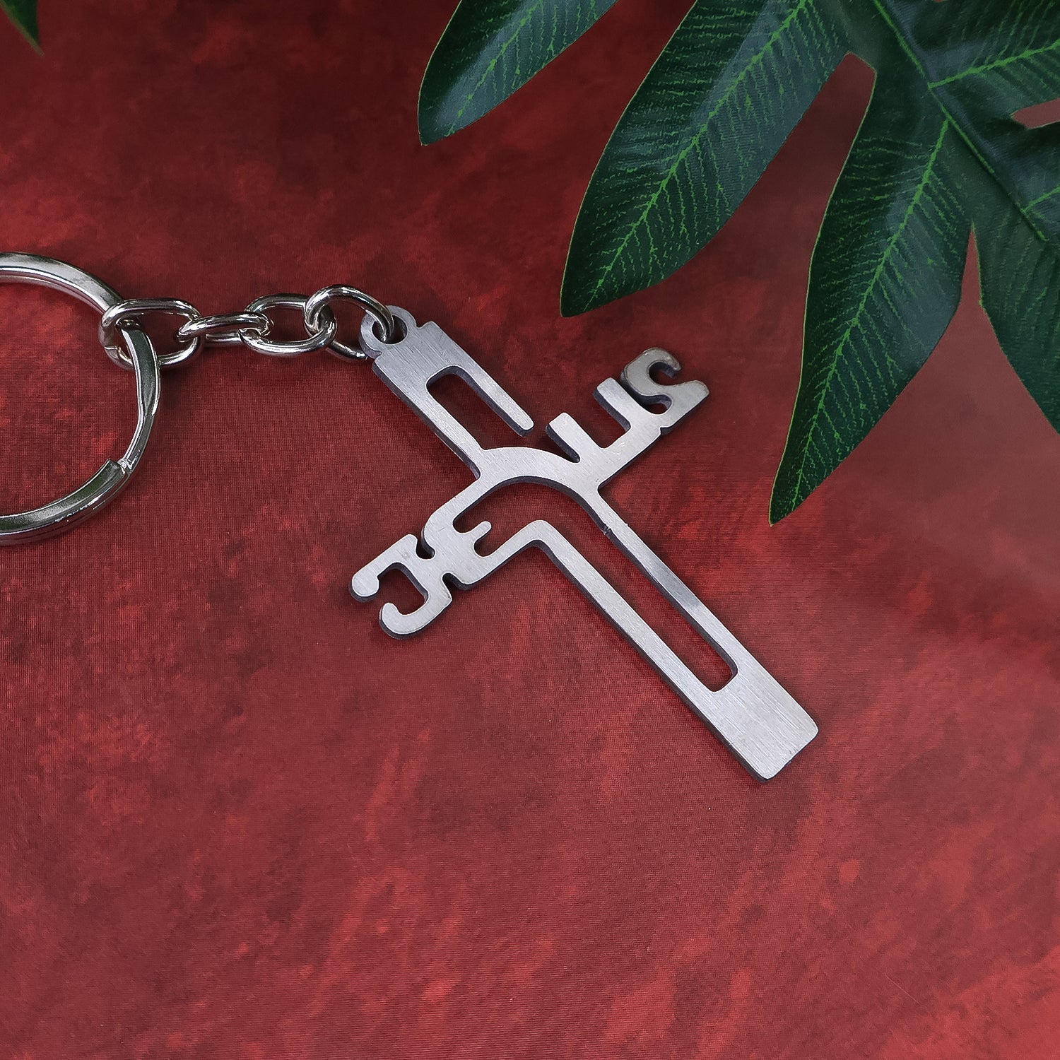 Elegant Metal Cross Keychain with Gujarati "Jesus" Script â€“ Religious Faith Key Ring