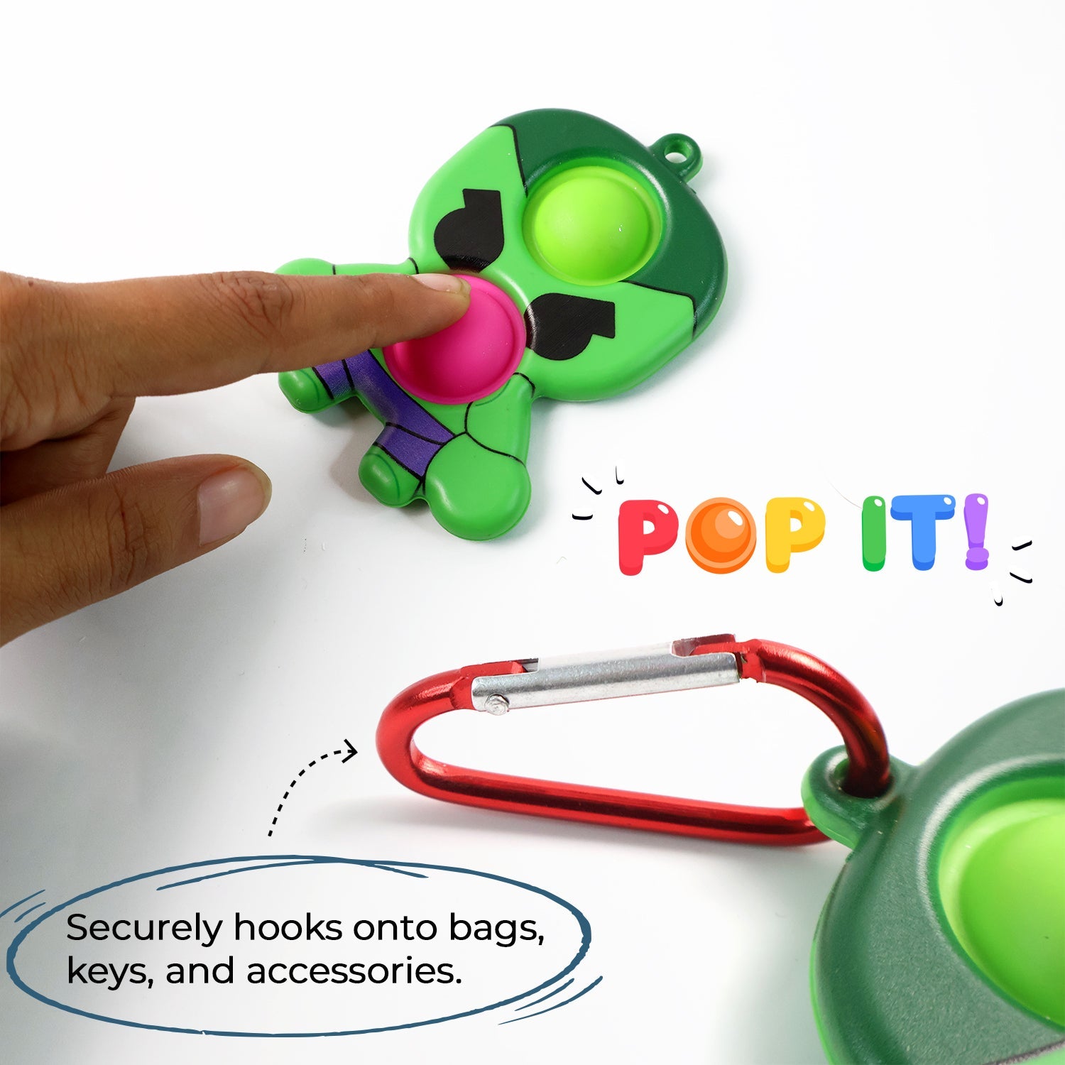 Silicone Pop It Fidget Toy with Keychain Clip (1 Pc)