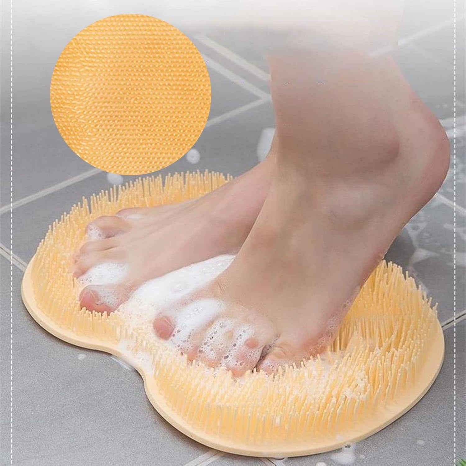 Yellow Silicone Bath Massage Cushion â€“ Suction Cup Exfoliating Foot Scrubber & Mat