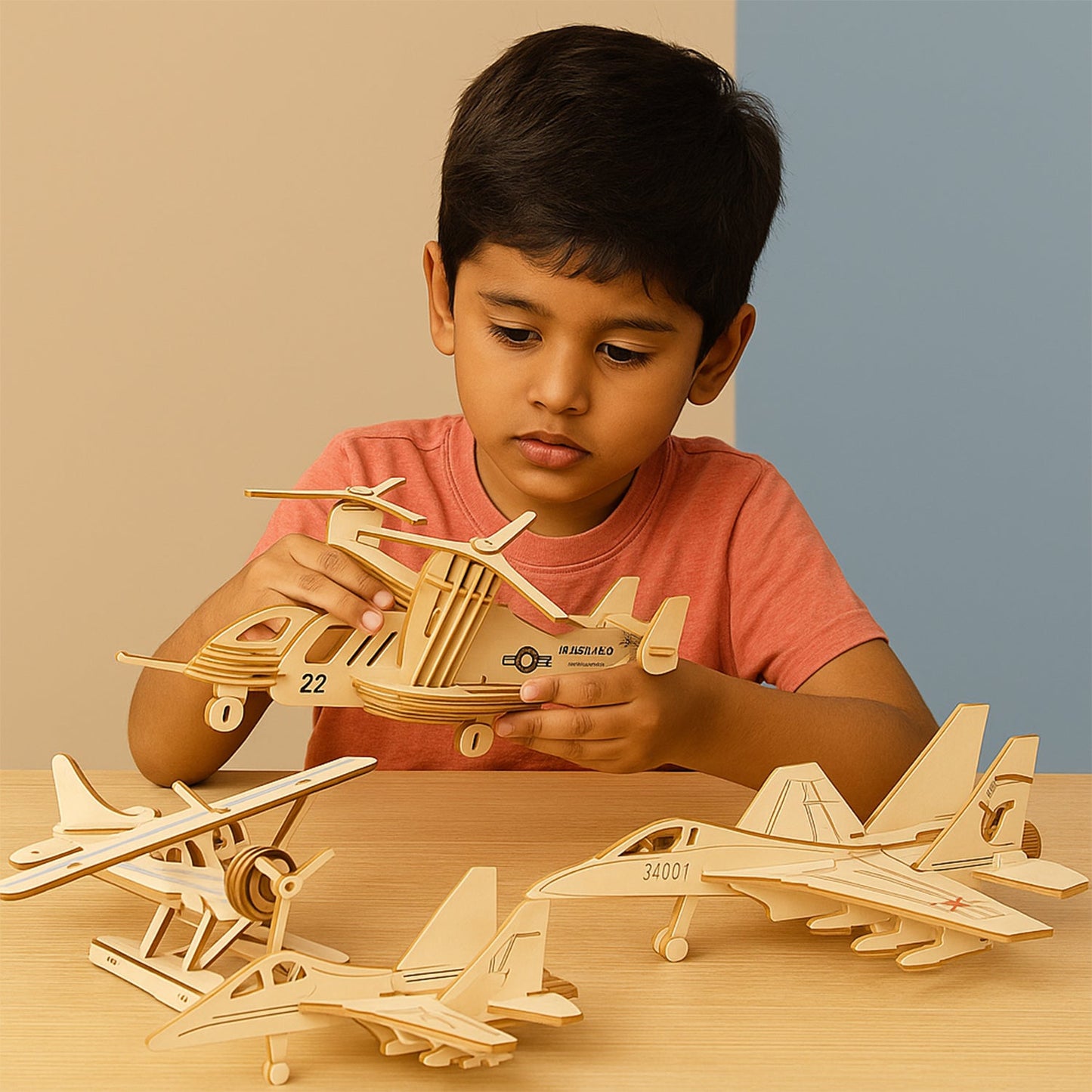 3D Wooden Aircraft Puzzle DIY Assembly Kit (Mix Design â€“ 1 Set)