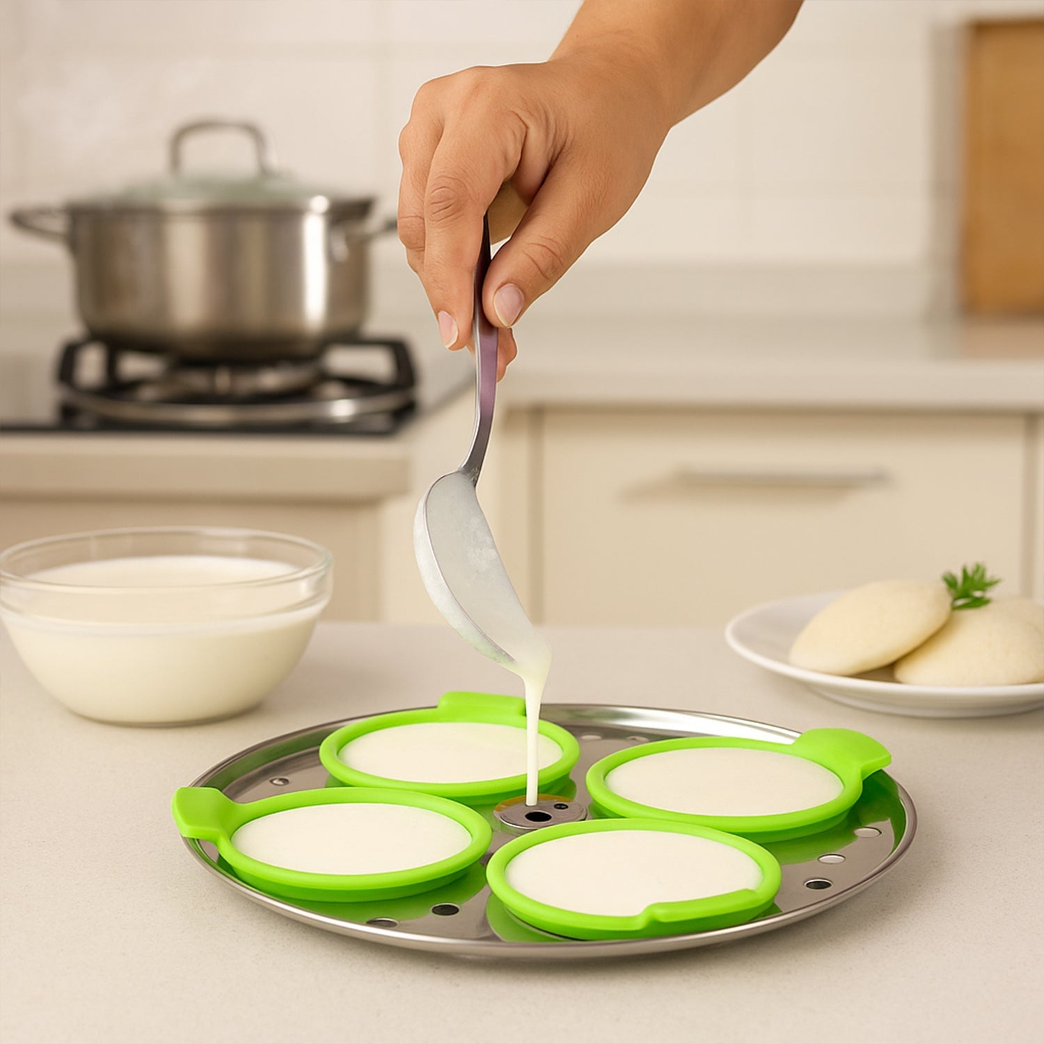Idli Maker Cups (4 Pcs) â€“ Food-Grade Silicone Non-Stick Idli/ Dhokla/ Egg Poacher Moulds