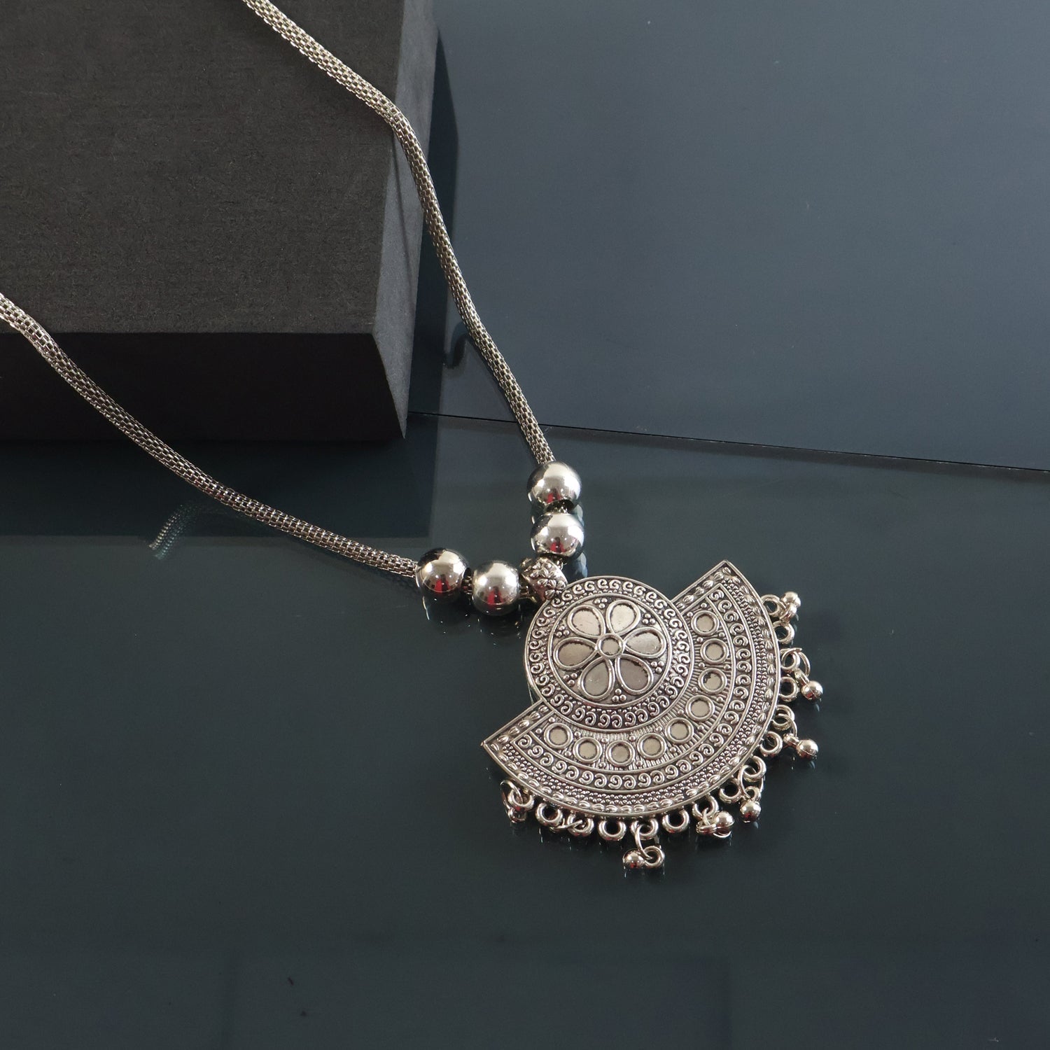 Oxidised Silver-Tone Traditional Long Necklace (1 Pc)