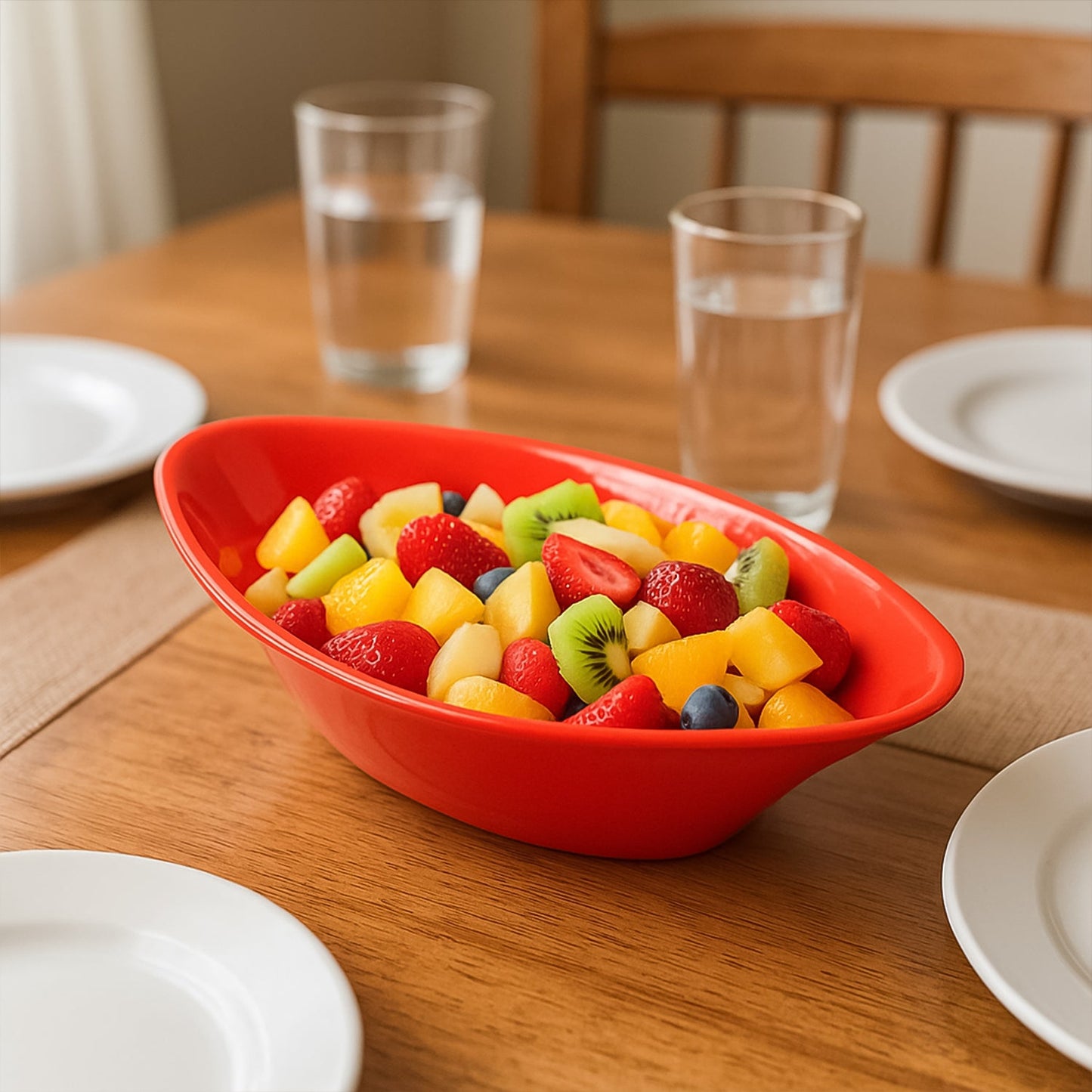 Plastic Marin Serving Bowl â€“ Elegant Oval Deep Bowl (1 Pc / Red)
