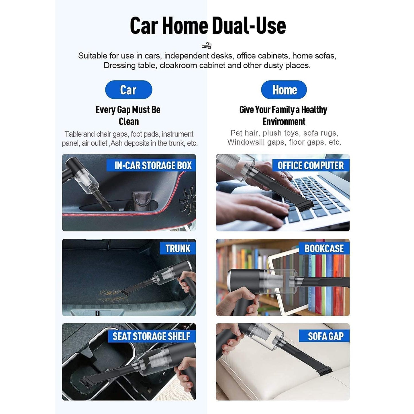 2 in 1 Wireless Vacuum Cleaner â€“ 120W Handheld USB Rechargeable for Home & Car (1 Pc)