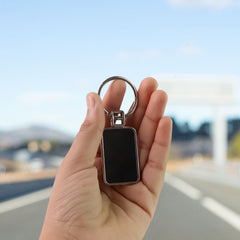 Customized / Personalized Premium Rectangular Black & Silver Metal Keychain (1 Pc)