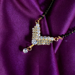 Short Gold-Plated Mangalsutra Necklace – Single Line Diamond & Black Bead Chain for Women