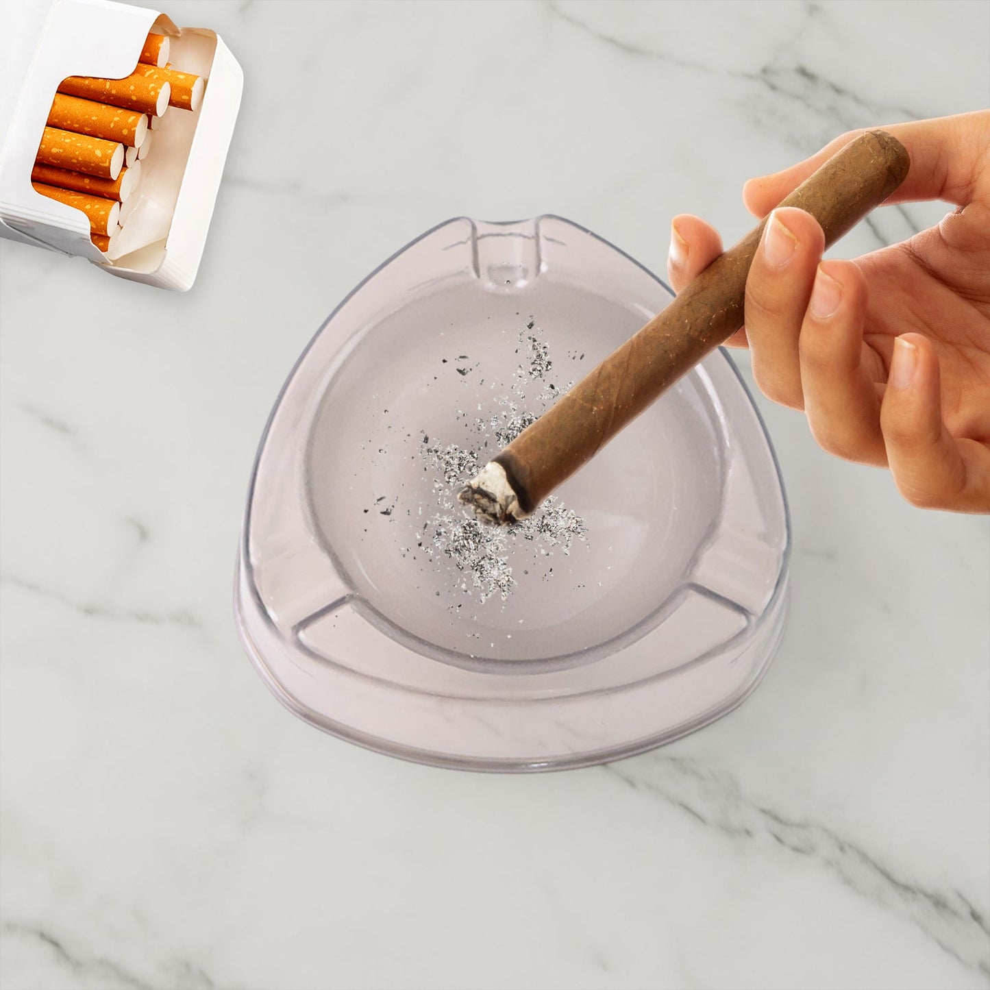 Oblivion Transparent White Ashtray with Cigarette Holder Grooves â€“ Modern Smoke Disposal Tray (1 Pc)