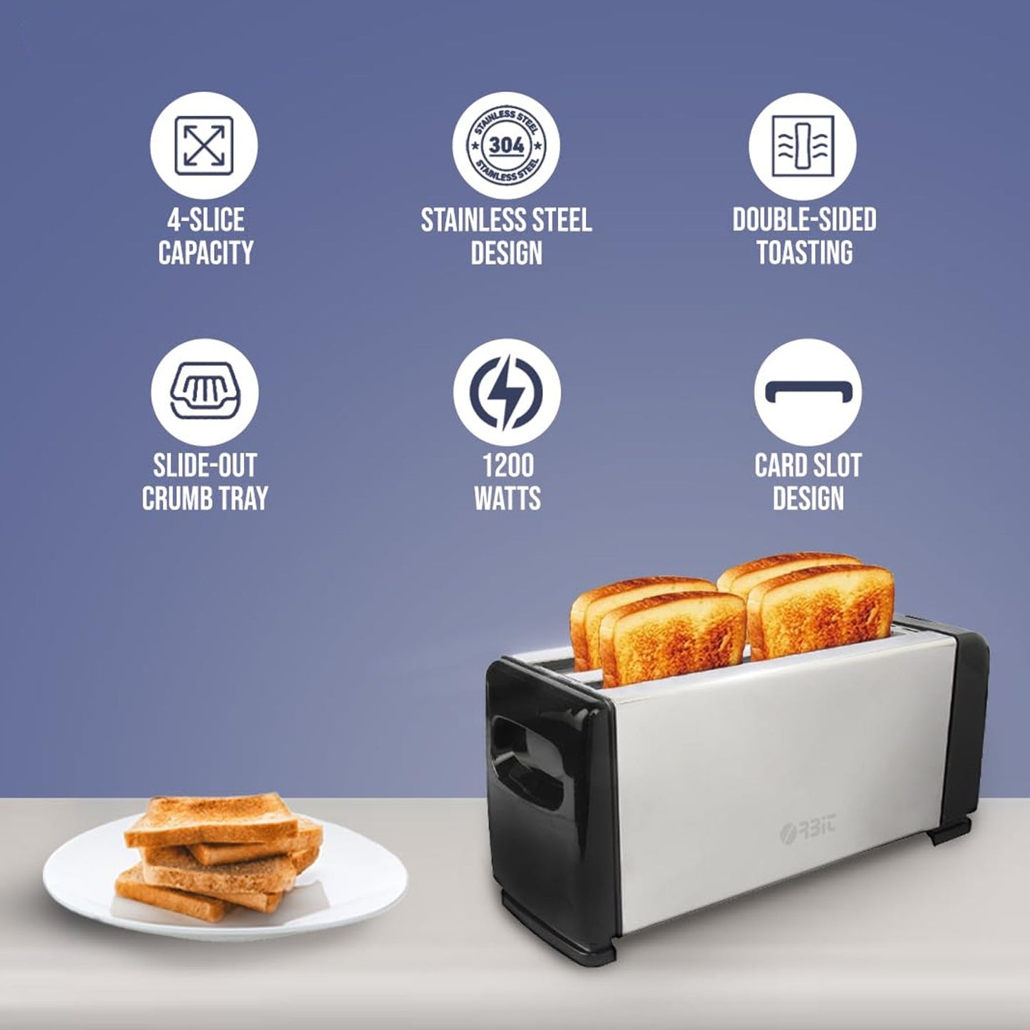 Orbit Adjustable Pop-Up Toaster - 1200w