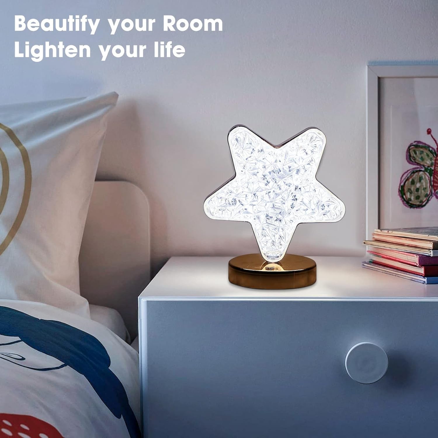 Star Crystal Diamond Touch Lamp – USB Rechargeable, 3-Way Dimmable