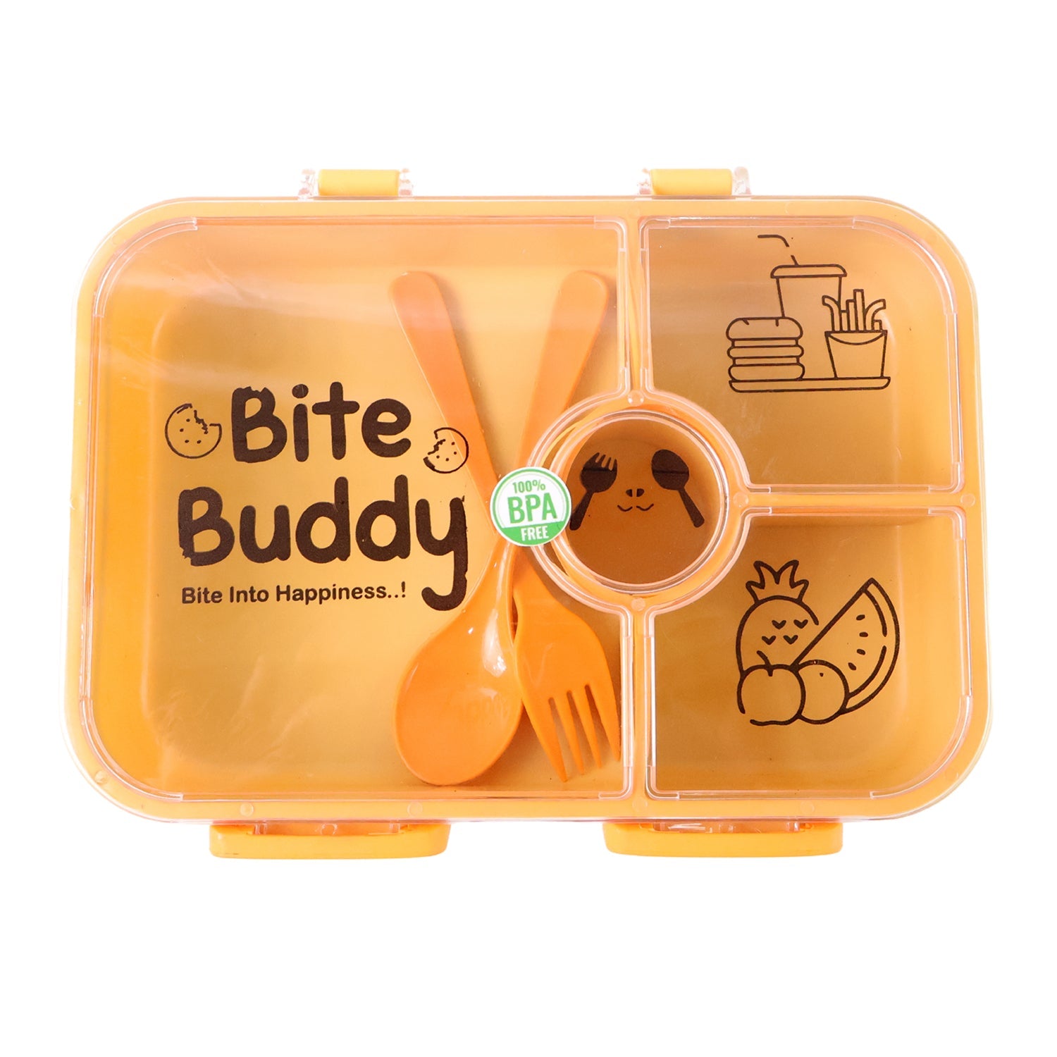 Bite Buddy 4-Compartment Leak-Resistant Plastic Lunch Box with Spoon & Fork