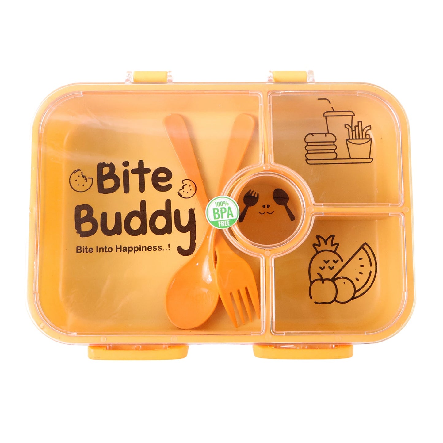 Bite Buddy 4-Compartment Leak-Resistant Plastic Lunch Box with Spoon & Fork
