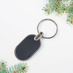 Customized / Personalized Elegant Black & Silver Oval Metal Keychain (1 Pc)
