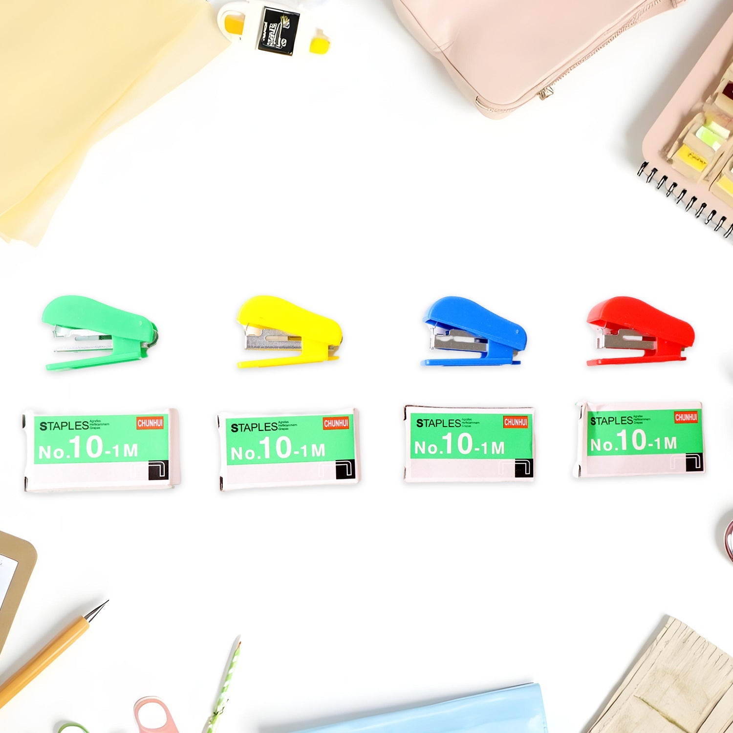 Mini Stapler Set  with Staples â€“ Assorted Colors | No.10 Staplers with Pins (20 pcs Set)