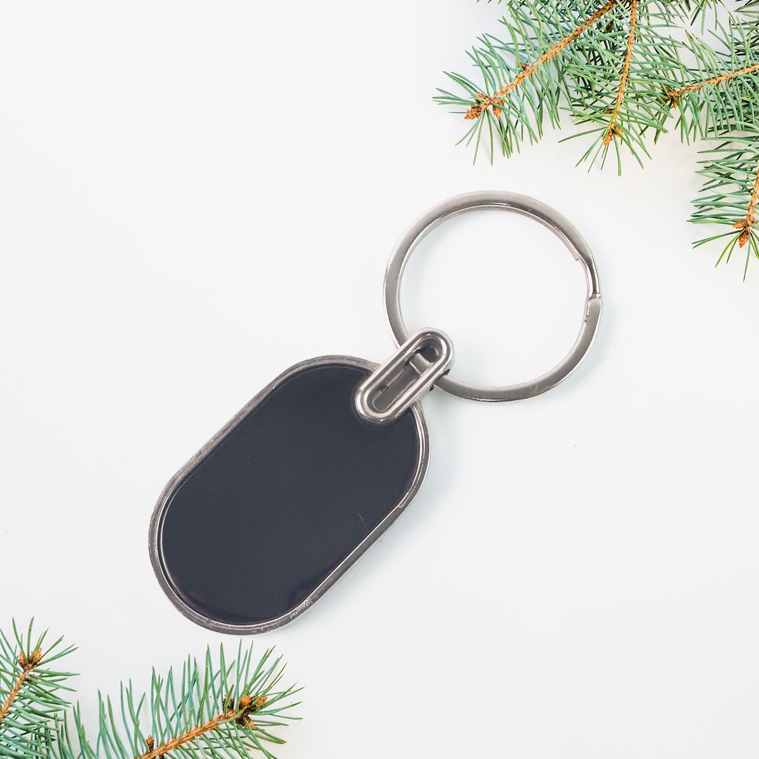 Elegant Black & Silver Oval Metal Keychain (1 Pc)