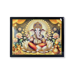 Divine Lord Ganesha Wall Painting with Wooden Frame Mix Design, 60x45 Cm Approx (1 Pc)