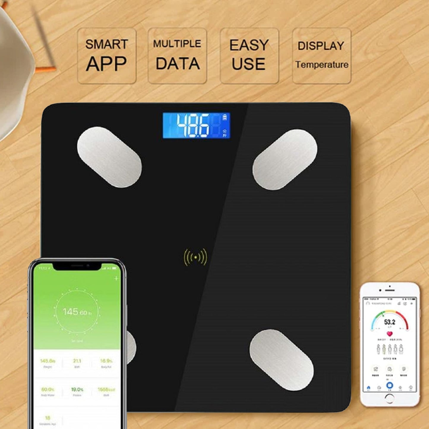 Health scale with comprehensive metrics and app connectivity