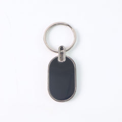 Customized / Personalized Elegant Black & Silver Oval Metal Keychain (1 Pc)