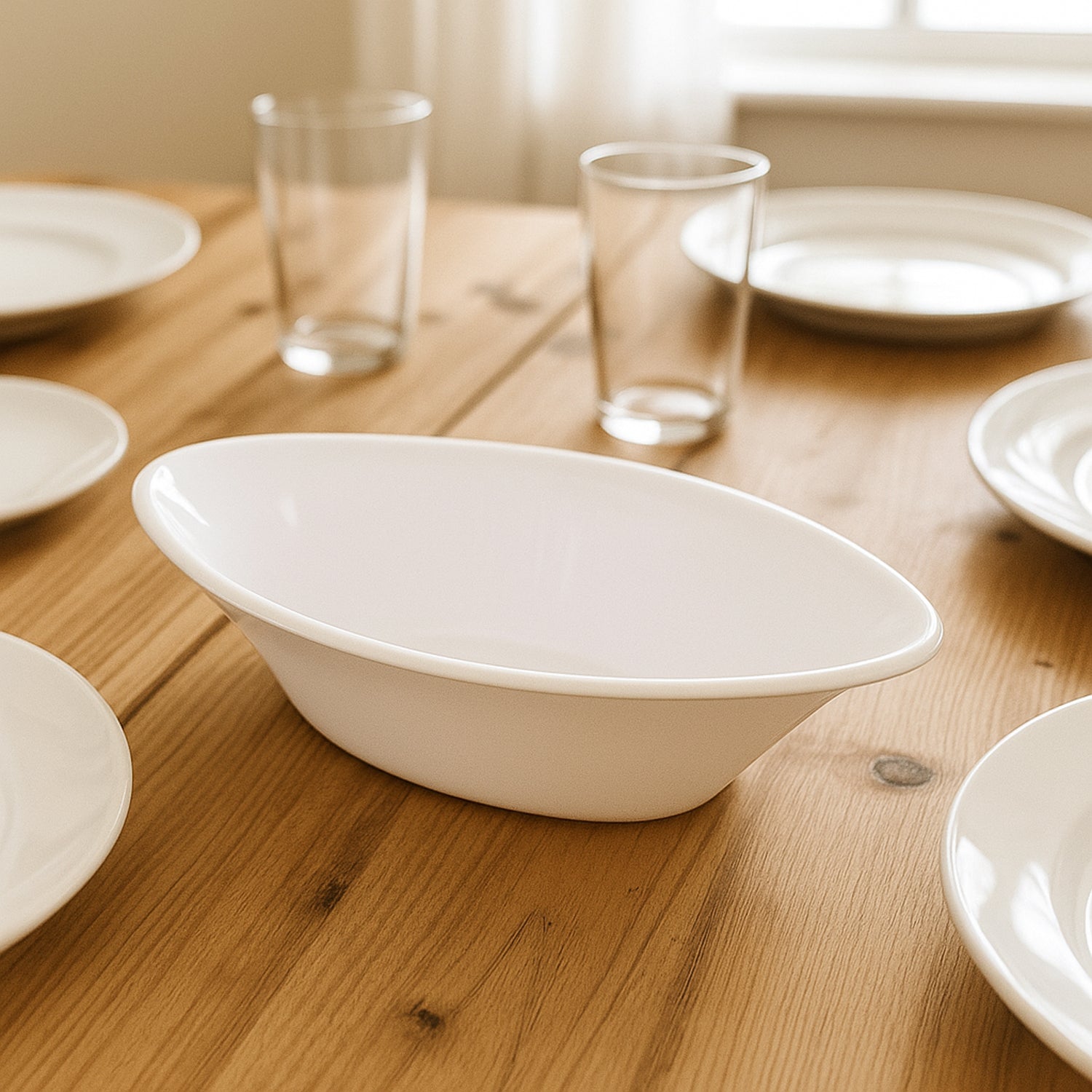 Plastic Marin Serving Bowl â€“ Elegant Oval Deep Bowl (1 Pc / White)