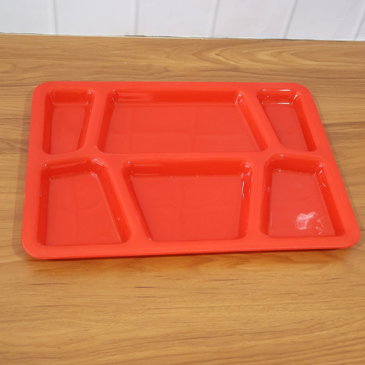 Plastic Multi-Compartment Rectangular Meal Serving Tray / Plate (1 Pc / Red)