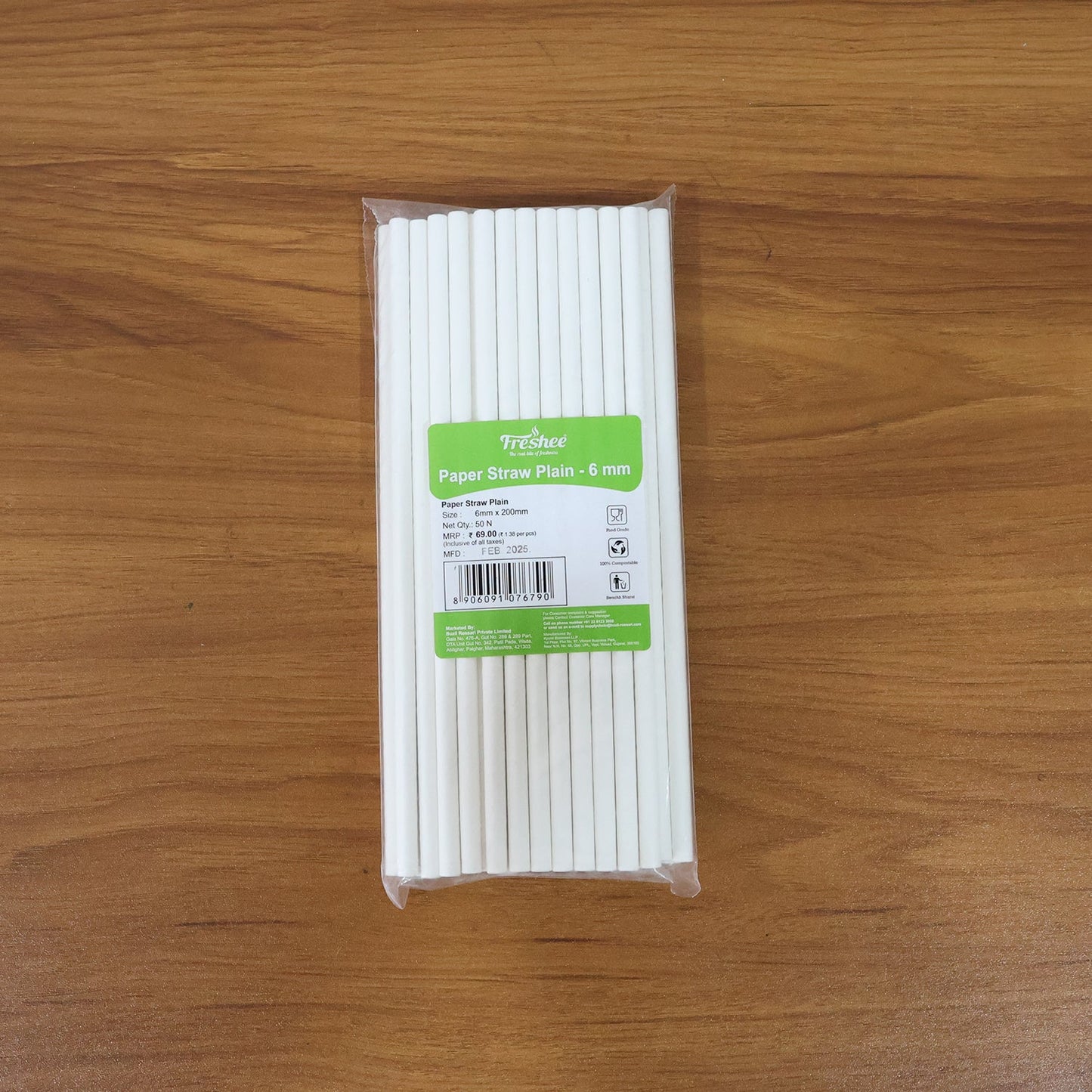 Paper Straw â€“ Plain 6 mm Diameter, 200 mm Length, 50 Pcs Pack