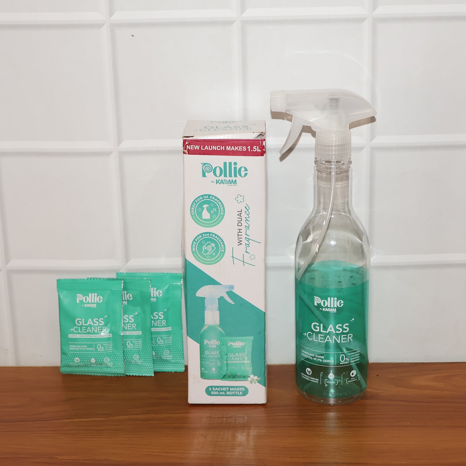 Pollic Kadam Concentrated Glass & Mirror Cleaner Refill Kit with Reusable Spray Bottle