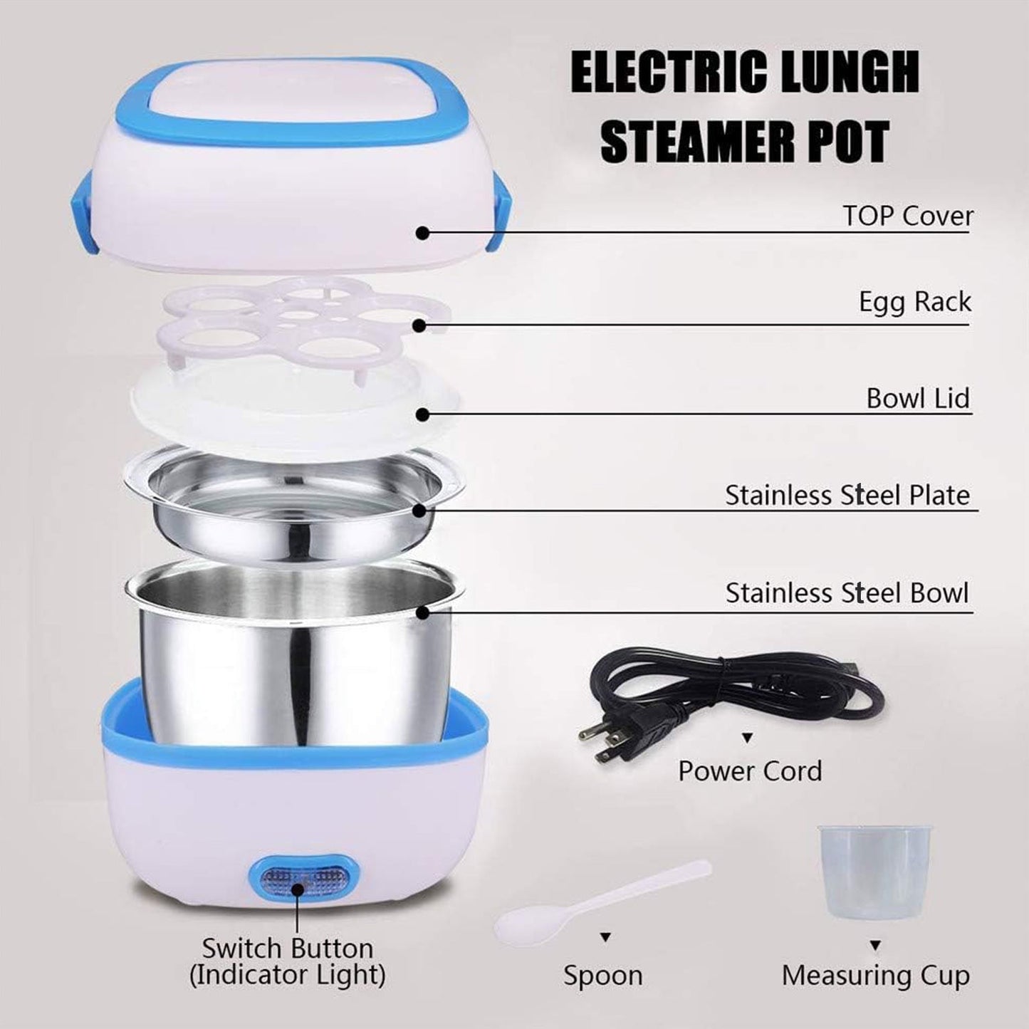 Customize Electric Lunch Box Portable Food Warmer Food Heating Lunch Box Removable Food-Grade Stainless Steel Compartments, 220V 200W, for Car, Truck, officeÂ 