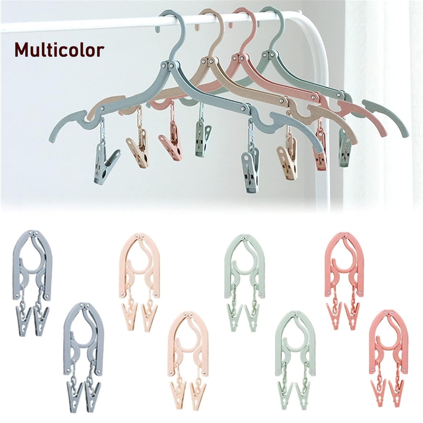 Folding Hanger with Clips for Clothes, Adjustable Hanger (1 Pc)