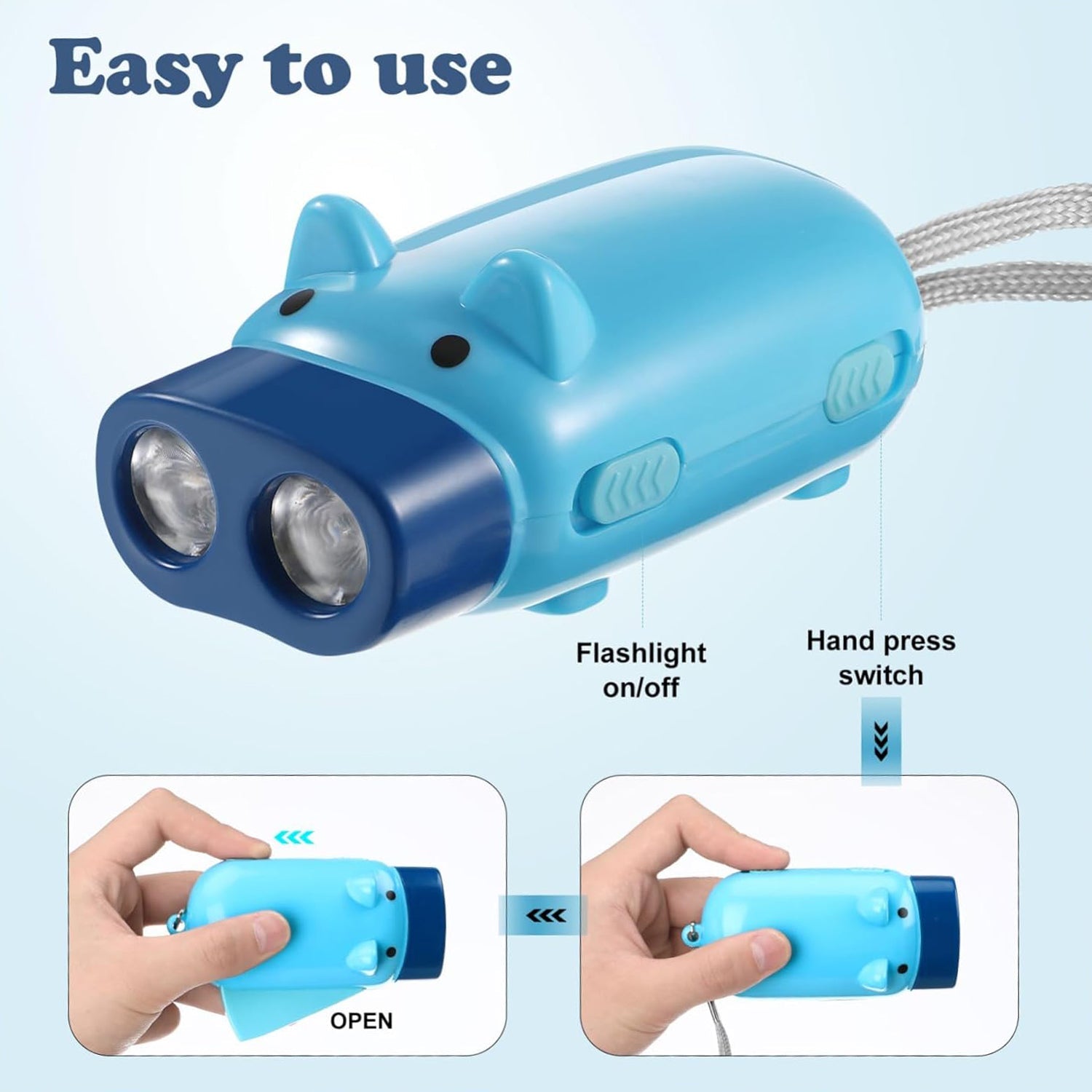 2-LED Hand Press Torch â€“ Battery-Free Hand Crank Flashlight