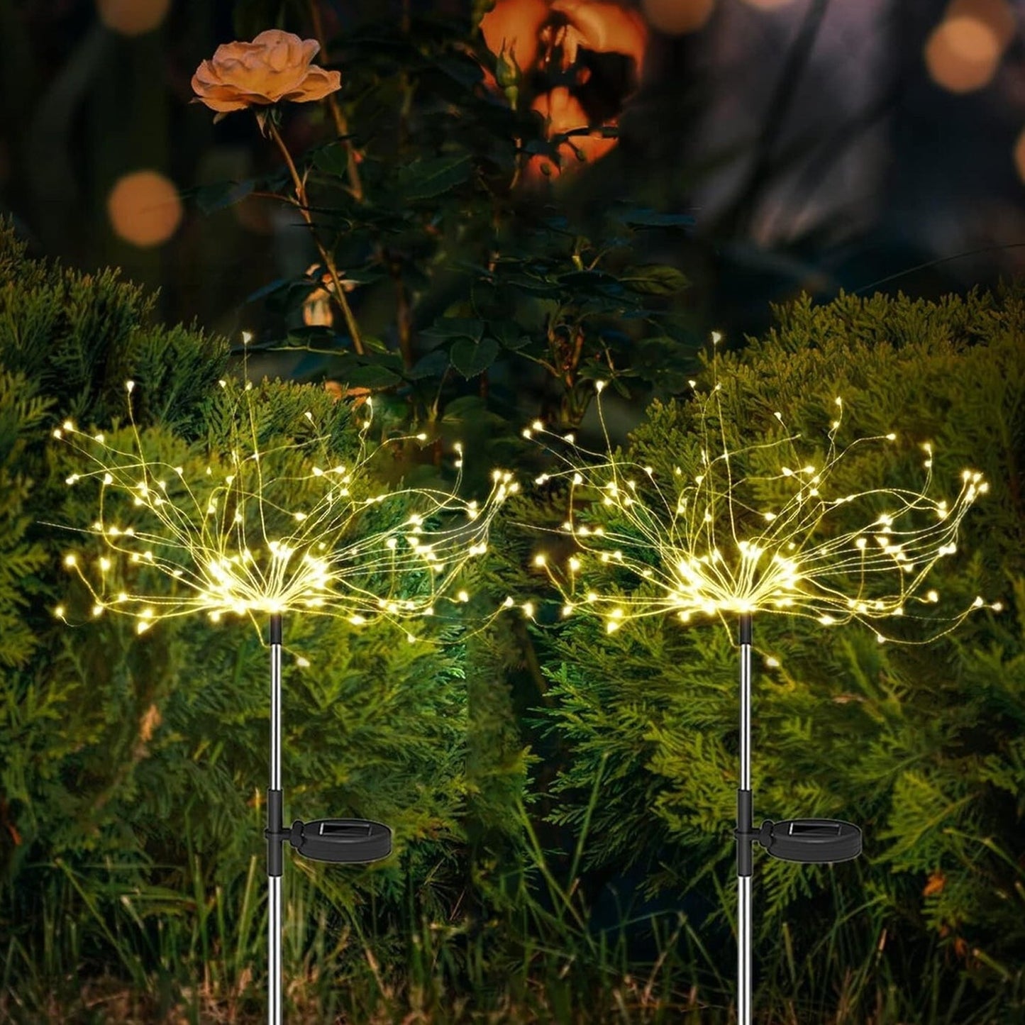 Solar Powered Warm White Starburst Firework Garden Light Set (2 Pc / 120 LED)