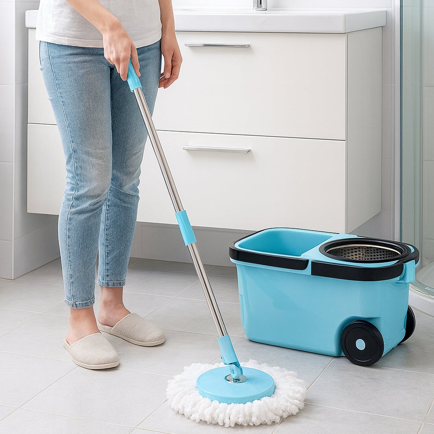 360Â° Spin Mop with Super Absorbent Microfiber Heads (1 Set)