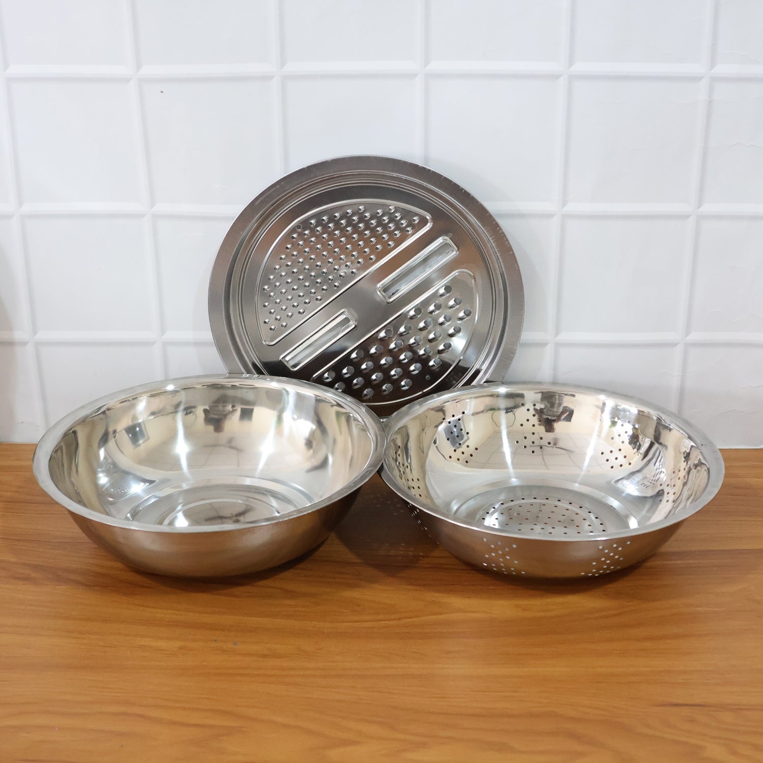 3-in-1 Stainless Steel Mixing, Straining & Grater Bowl Set