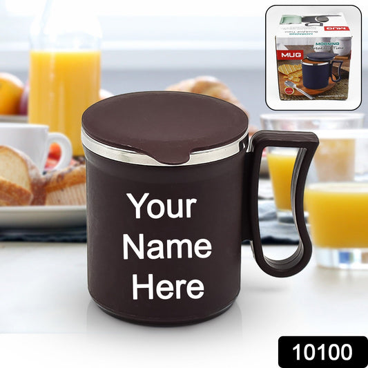 Customize Coffee Mug with Lid and Handle-Plastic Covered Stainless Steel Mug (Random Color, Approx 200 ML)