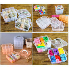 3-Tier 18 Sections Transparent Stackable Adjustable Compartment Slot Plastic Craft Storage Box