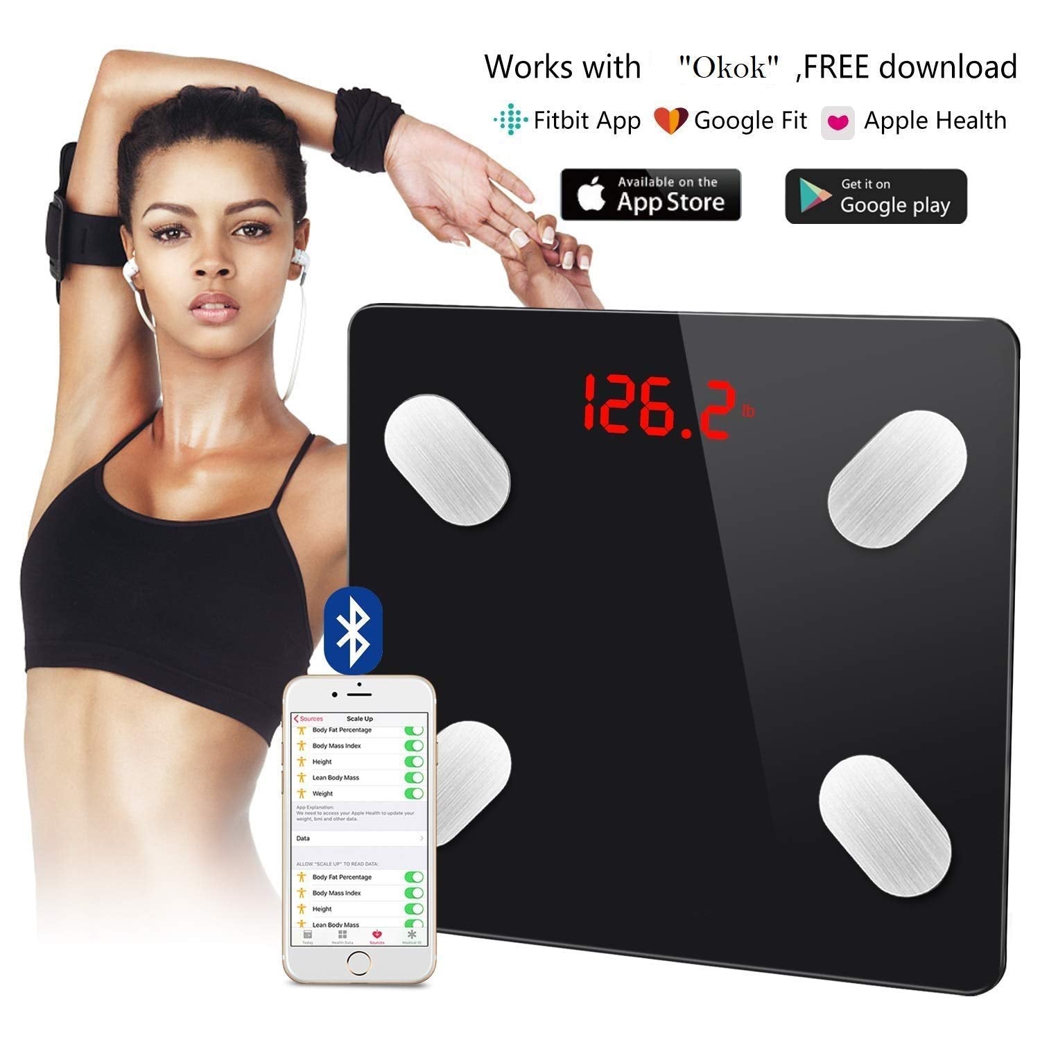 Smart body scale with app integration for tracking various health metrics