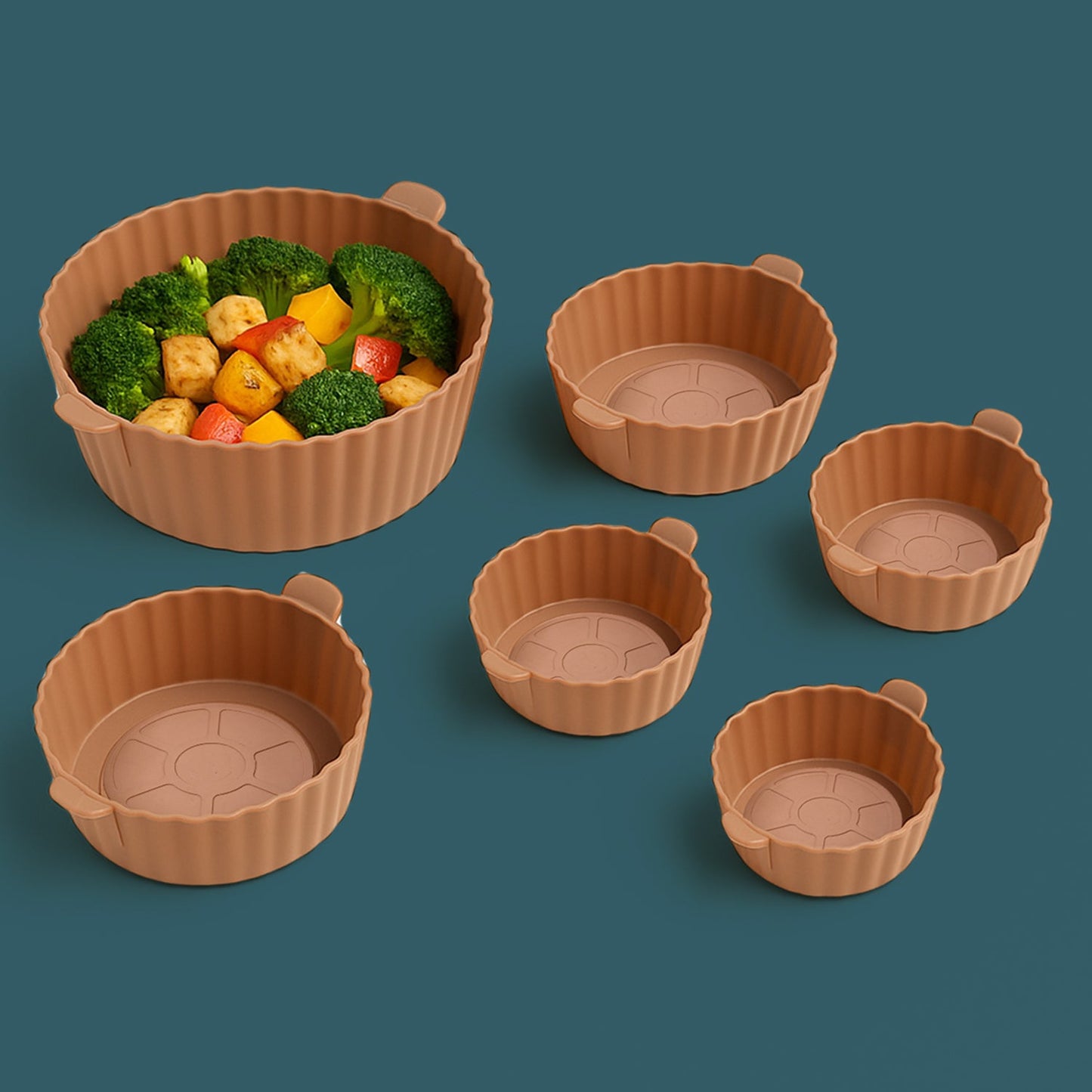 Air Fryer Reusable Silicone Pot with Handles (6 Pc set)