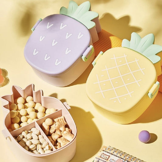 Customize Kids Lunch Box Cute Pineapple Shaped Bento Box with Fork Spoon Snack Container Microwave Portable Office Lunch Box (1 Pc / With Spoon, Fork & Color Box)