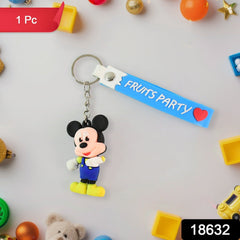 Cute Cartoon Silicone 3D Key Chain with Metal Hook & Strap (Pack of 1)