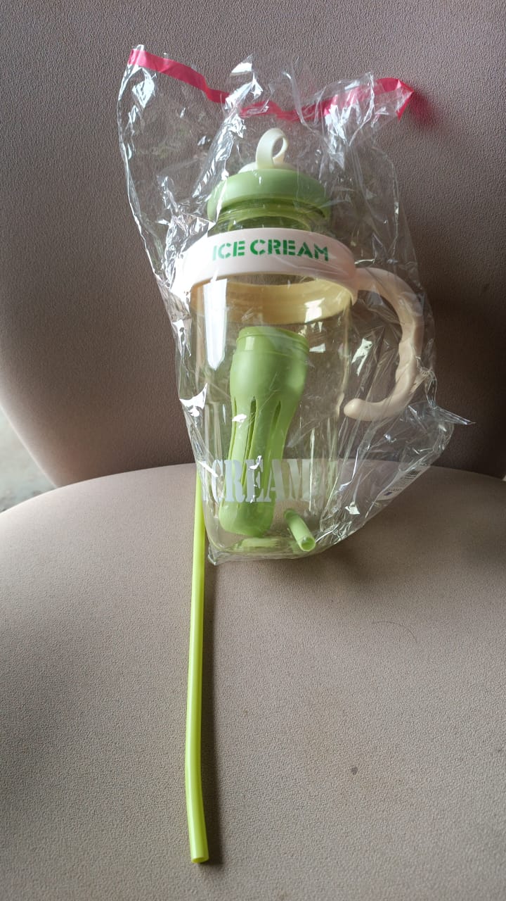 Approx 1300ML Large Capacity Cute Ice Cream Themed Water Bottle with Handle, Straw & Fruit Infuser â€“ Leakproof Sipper for Kids & Adults