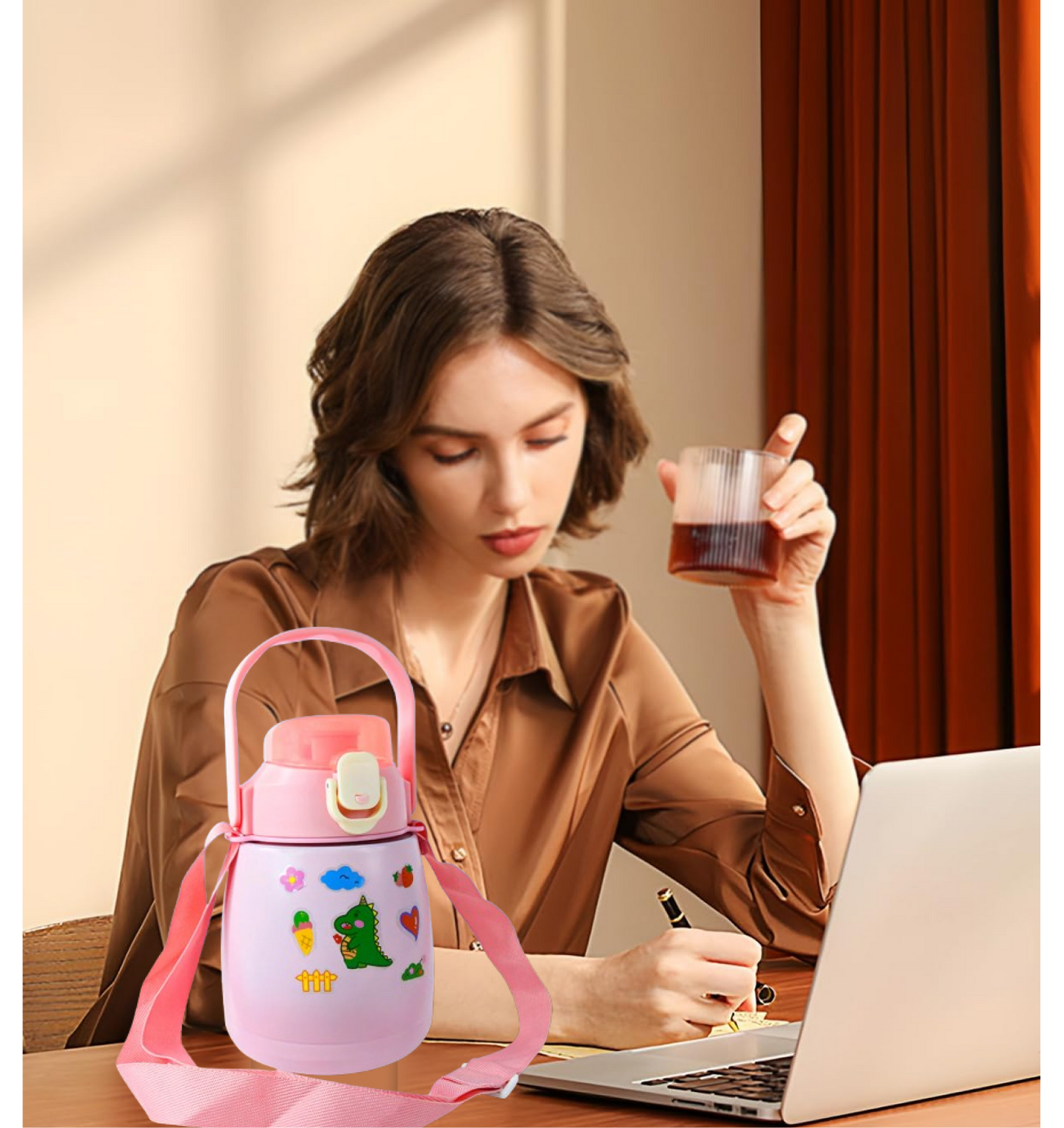 Stainless Steel Vacuum Insulated Water Bottle with Handle & Sticker (700 ML)