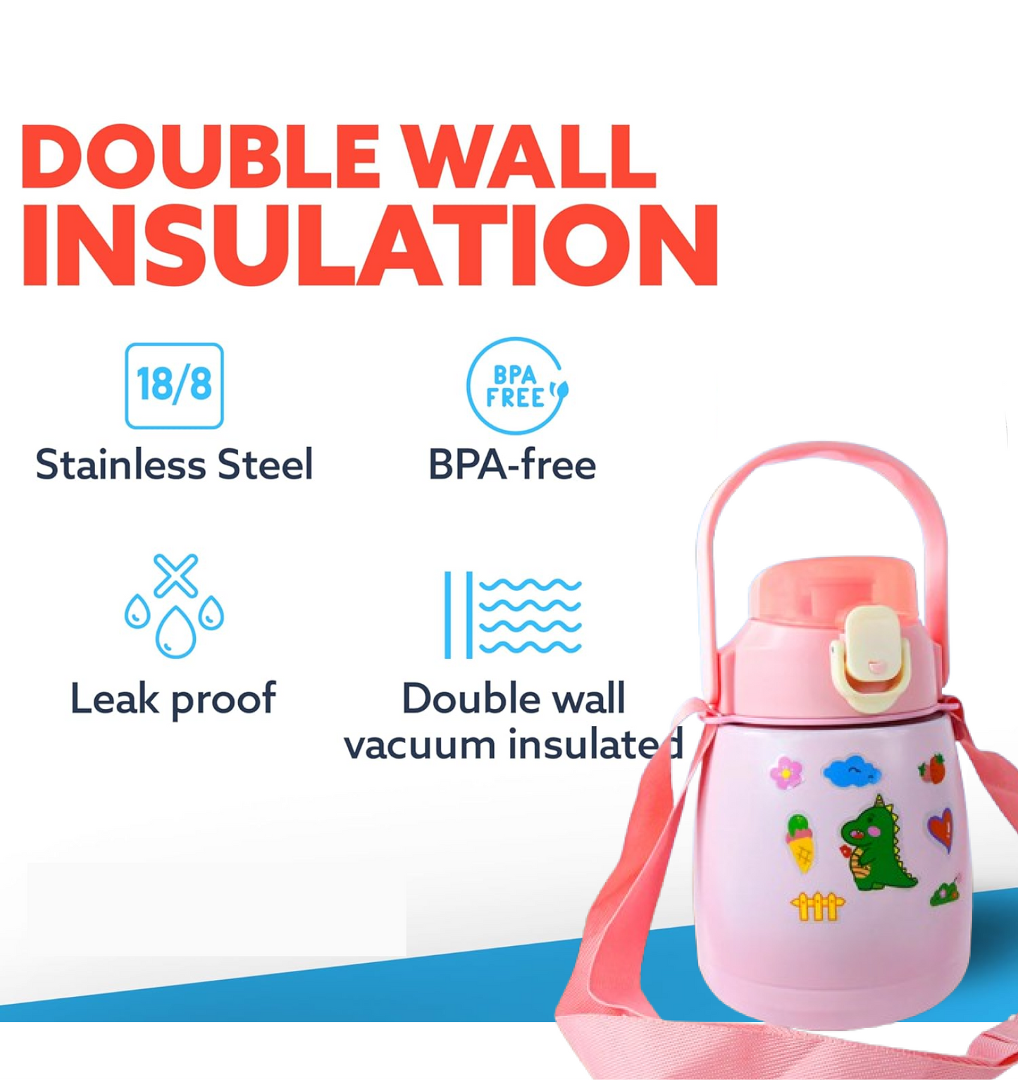 Stainless Steel Vacuum Insulated Water Bottle with Handle & Sticker (700 ML)