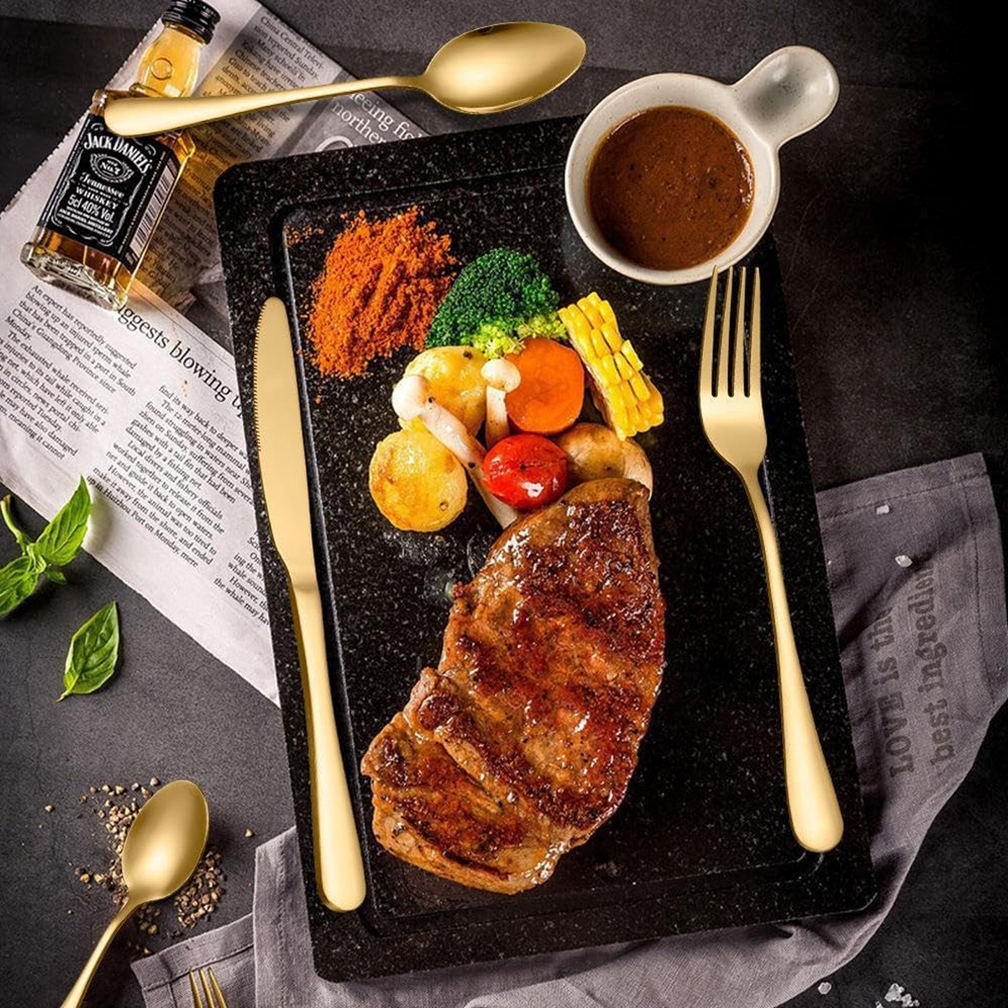 Premium Cutlery Set 24 Pcs with Oval Shaped Stand | Beautiful Stylish Oval Designed Cutlery Sets, Egg-Shaped Luxury Spoon Holder SetÂ  (Golden / 24 pcs set)