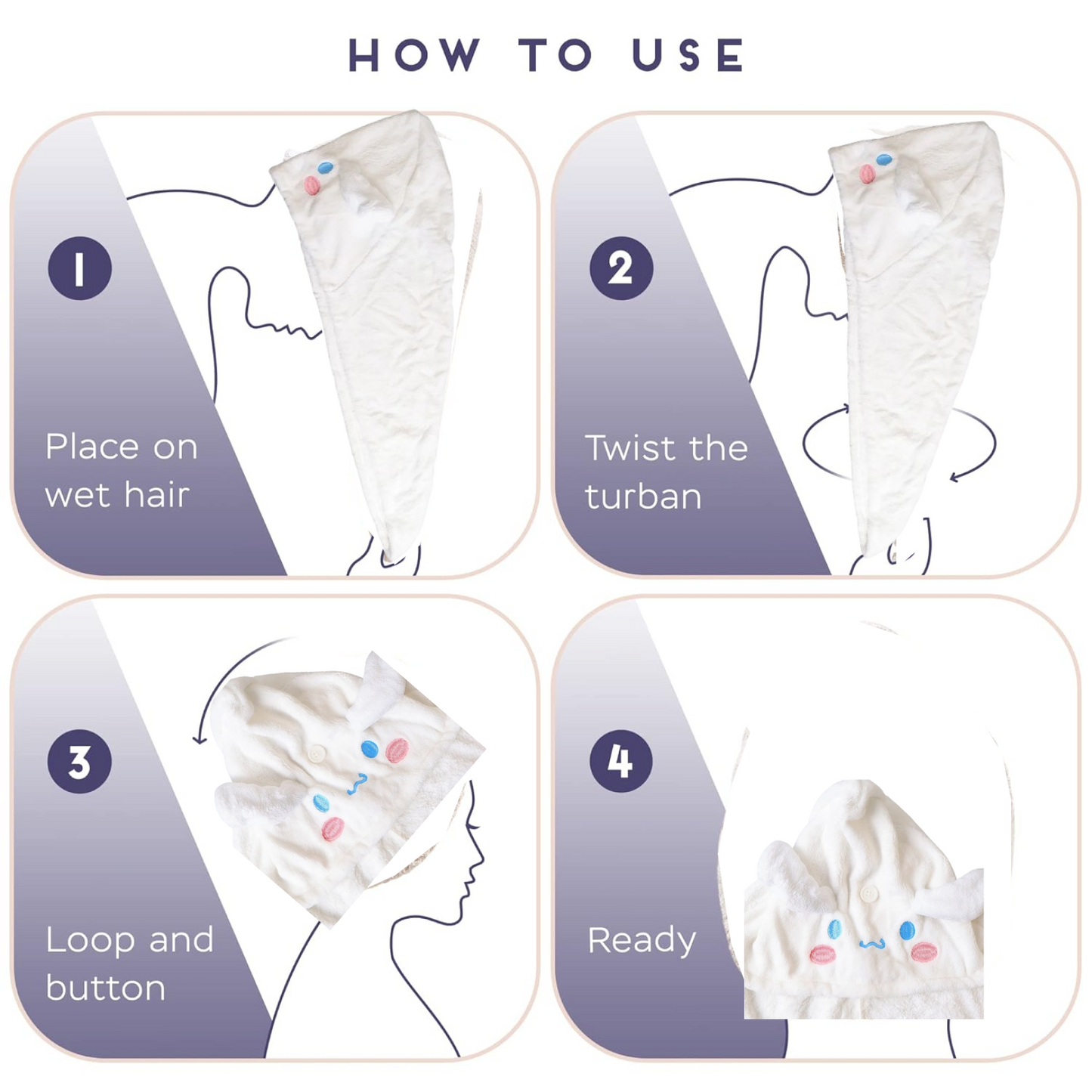 Premium Soft Microfiber Hair Drying Towel Wrap with Button (1 Pc)