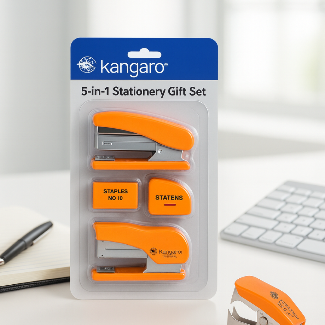 Kangaro 5-in-1 Stationery Gift Set with Stapler, Staples, Staple Remover, Tape Dispenser