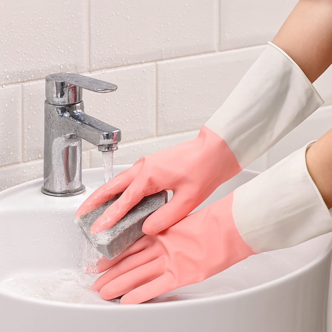 Medium Reusable Long-Cuff Household Cleaning Gloves - (1 Pair)