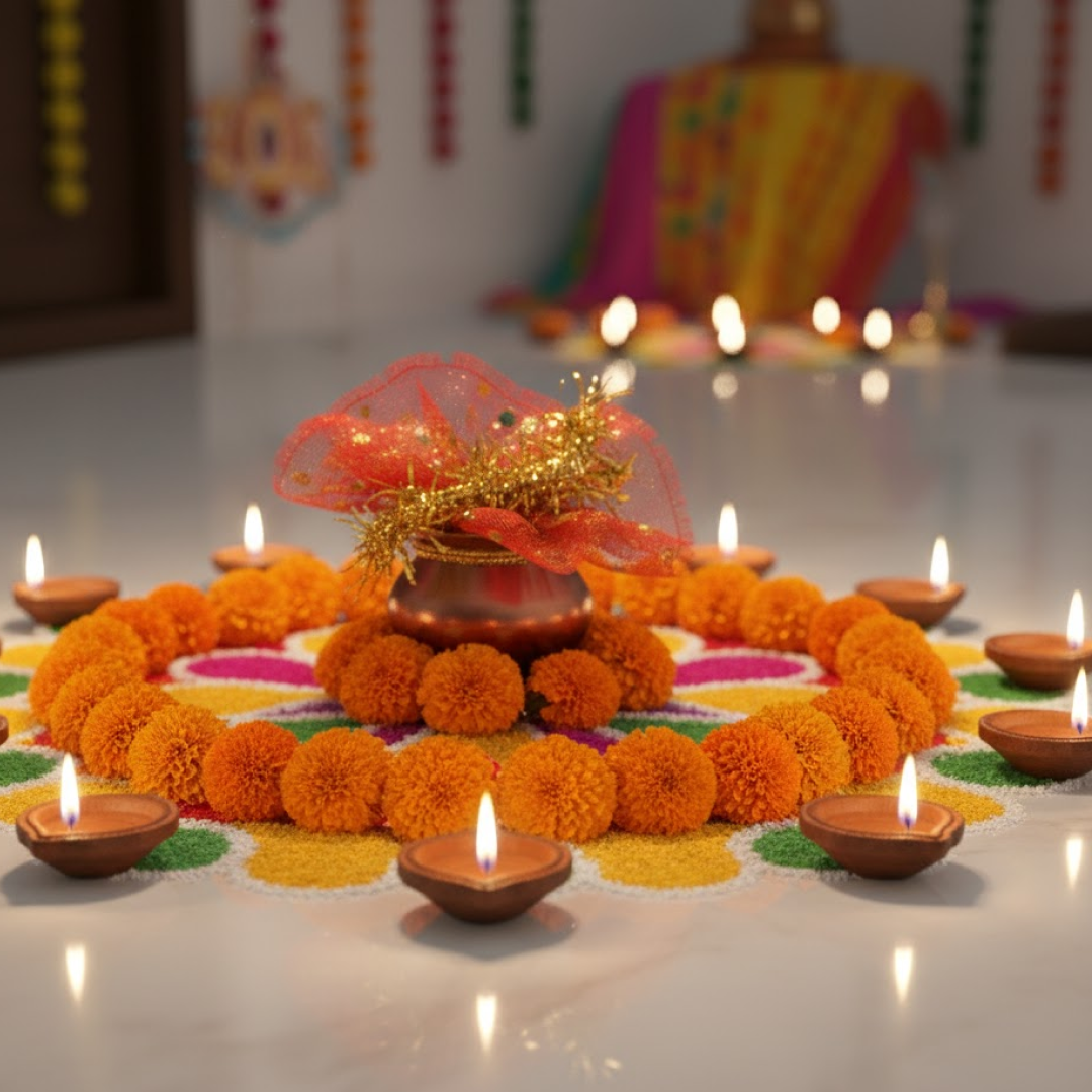 vastu Kalash Pooja Decorative Copper-Style Kalash - (1 set)