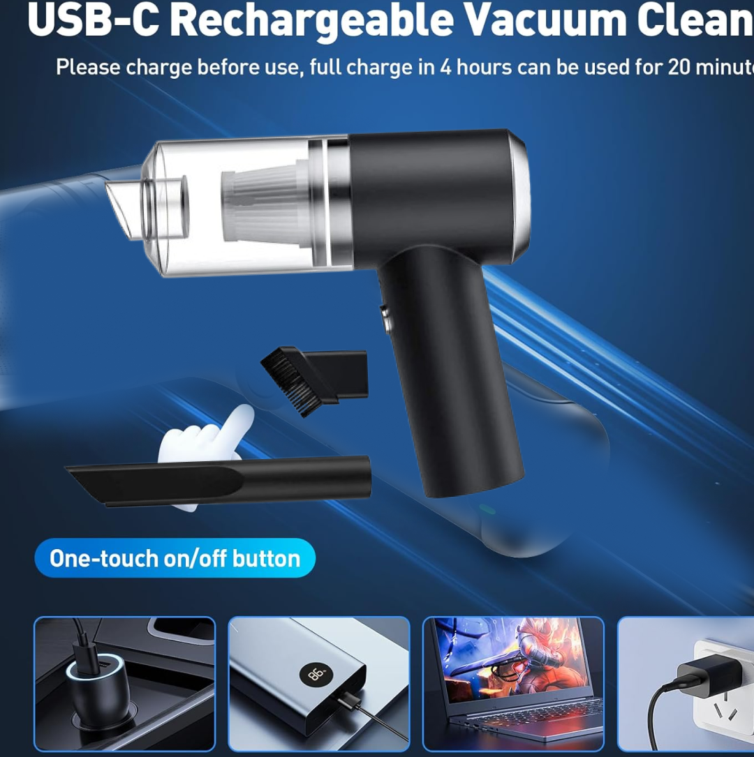 2 in 1 Wireless Vacuum Cleaner â€“ 120W Handheld USB Rechargeable for Home & Car (1 Pc)