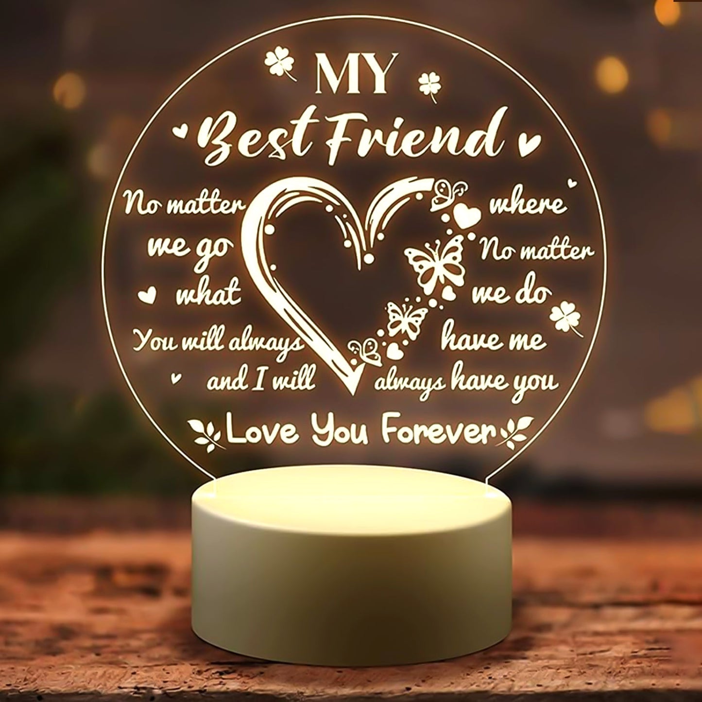 3D Illusion LED Night Lamp with Heart and Best Friend Design
